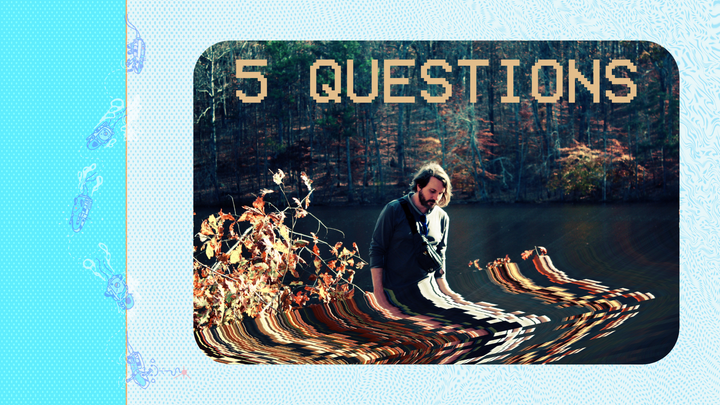 Photo of Justin Hellstrom superimposed over the Salt Bloom main art. Text: "5 questions"